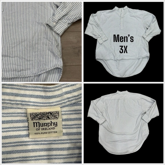 Murphy of Ireland Other - Murphy of Ireland Grandfather Shirt 3XL Collarless Striped Henley Flannel